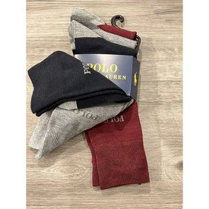 New Polo Ralph Lauren Men's Dress Crew Socks 3 Pack Sz 10-13 Gray Black Burgundy